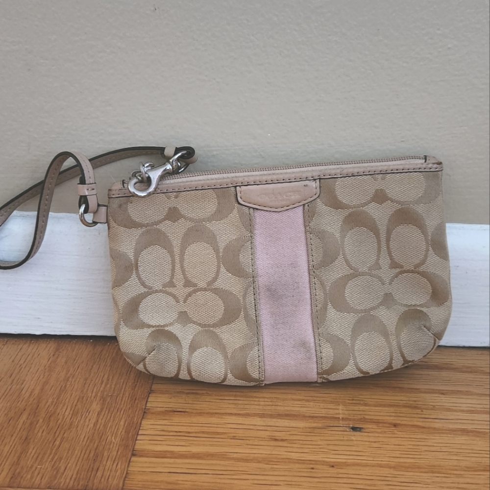 Coach Tan and Pink Signature Clutch